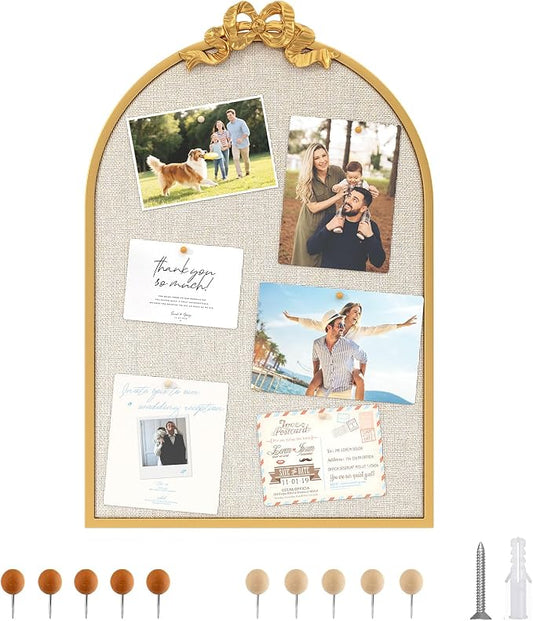 Vintage Arched Cork Board with Bow – 20“X30” Large Decorative Bulletin Board by TopCity
