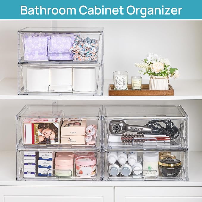 Vtopmart 4 Pack Large Stackable Storage Drawers, Easily Assemble Clear Acrylic - Image 6