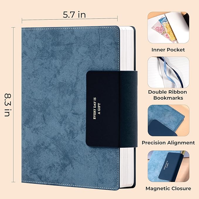 MINICAGIE Lined Leather Journals for Writing A5 Journaling Notebooks with 100 GSM Thick Paper Journal Notebook for Men & Women with Buckle Closure, Work Travel Note Taking Diary 5.7" x 8.3", Blue-DeskLoop Office