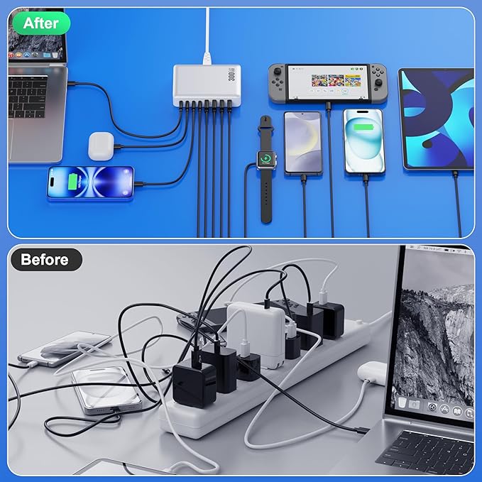 USB C Charger 300W USB C Charger Block 8-Ports GaN IV Fast Charging Station,PD 100W Laptop Hub Wall Charging Adapter Compatible with MacBook/Air,DELL,Steam Desk,iPhone 16/15/14,Samsung Galaxy S24 etc-DeskLoop Office