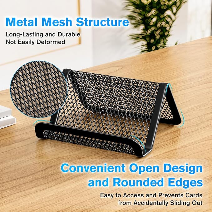 MaxGear Mesh Business Card Holder 2 Pack | Black Metal Business Card Display - Image 4