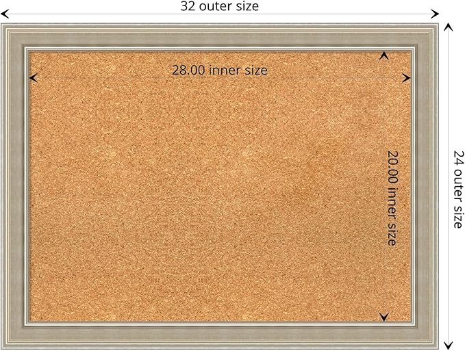 Amanti Art Natural Cork Board for Wall, 24x32 Vision Board with Silver Wood Frame, Medium Corkboard Office Decor for Home Organization, Modern Contemporary Corkboard Pinboard to display items for home-DeskLoop Office