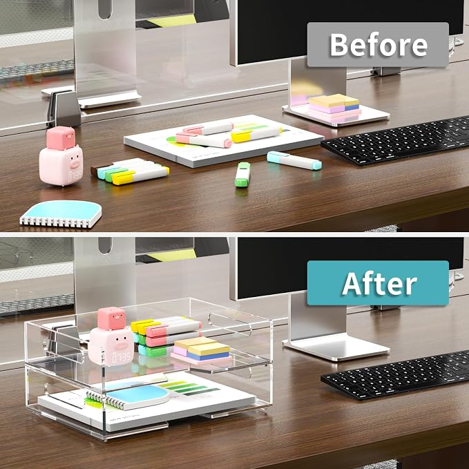 HIIMIEI Acrylic Paper Tray 2 Pack Clear Letter Tray Desk Stackable Organizer - Image 8