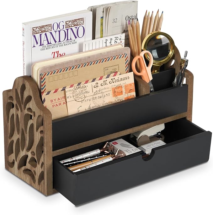 Desk Organizer with Drawer Wood File Office Mail Organizer Countertop-5 Slot by Dhmkfly