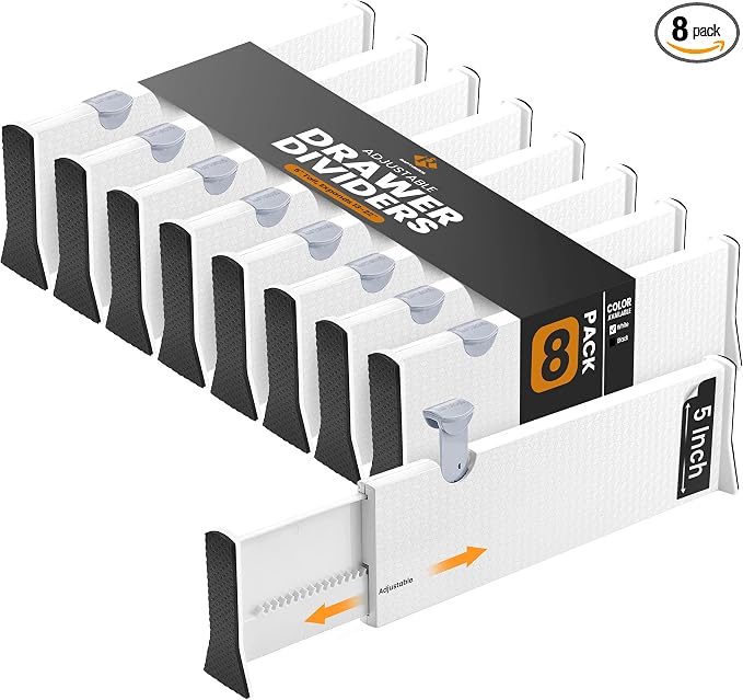 RAPTUROUS Deep Drawer Dividers 8 Pack, 5 Inch Tall, 13-22 Inch Long Expandable by Rapturous