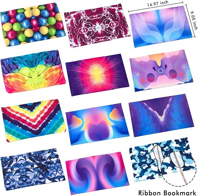 feela 12 Pack Jumbo Fabric Book Covers, Stretchable Washable Durable Reusable Nylon, for Hardcover Textbooks Notebooks up to 9'x11', 12 Patterns-DeskLoop Office