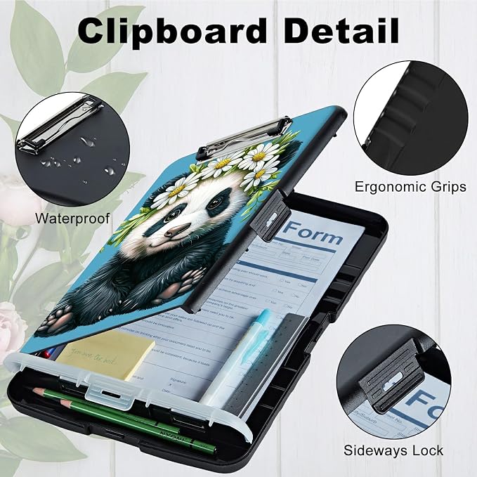 Daisy Panda A4 Clipboard with Storage Pen Holder, Clipboards Organizer Nursing - Image 4