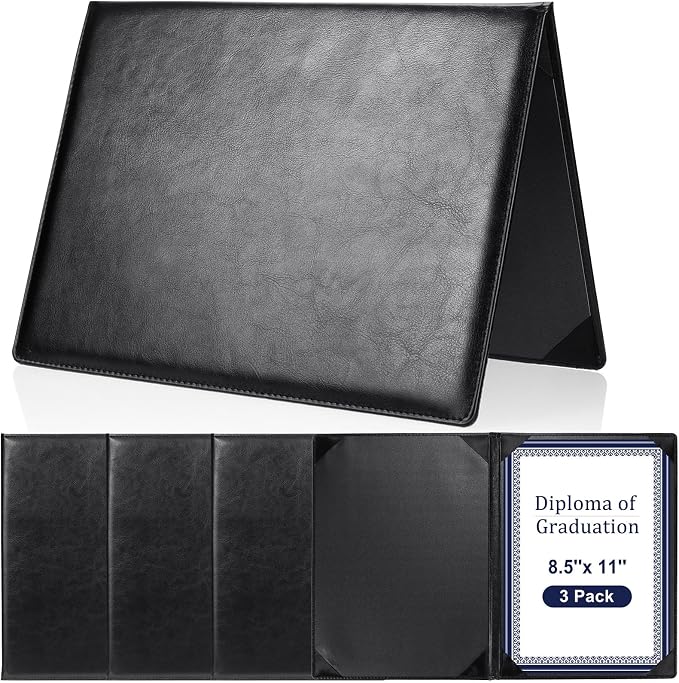 Tenare 3 Pcs Black Leather Certificate Holder 8.5 x 11" PU Phd Bachelor Master by Tenare
