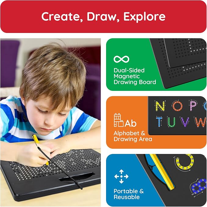 PicassoTiles 2-in-1 Letter Tracing & Freestyle Magnetic Drawing Board, 10x12 - Image 3