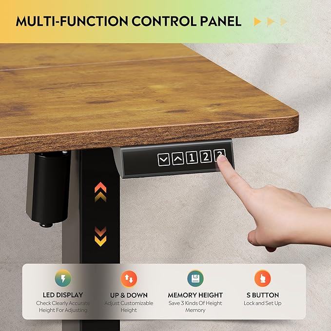 DEVAISE 55 Inch Electric Standing Desk, 3 Adjustable Height Stand up Desk for Home Office, Ergonomic Sit to Stand Desk with LED Touchscreen, Hook, 3 Memory Preset Computer Desk (Rustic Brown)-DeskLoop Office