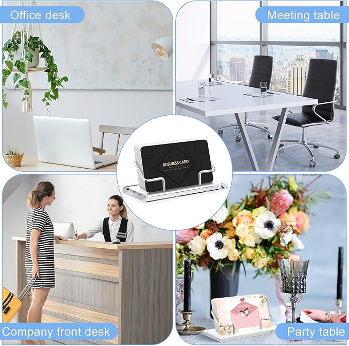 Amyhill 2 Pieces Acrylic Business Card Holder for Desk Clear Horizontal Business Card Display Stand Postcard Holder for Office Home Desktop (Silver)-DeskLoop Office