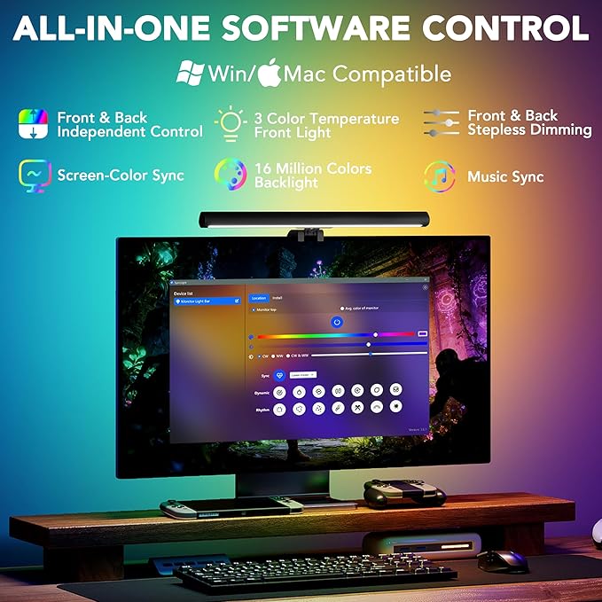 Smart Monitor Light Bar with RGB Backlight, Software-Controlled Display Color & - Image 2