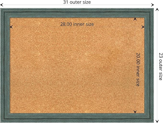 Amanti Art Natural Cork Board for Wall, 23x31 Vision Board with Blue Wood Frame, Medium Corkboard Office Decor for Home Organization, Rustic Farmhouse Corkboard Pinboard to display items for home-DeskLoop Office