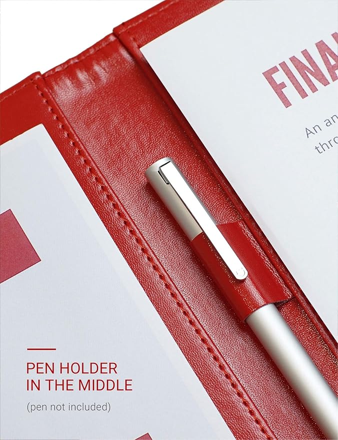 Mymazn Padfolio Clipboard Folder Portfolio, Faux Leather Storage Clipboard with Cover for Legal Pad Holder Letter Size A4 Writing Pad for Business School Office Conference Notepad Clip Boards (Red)-DeskLoop Office