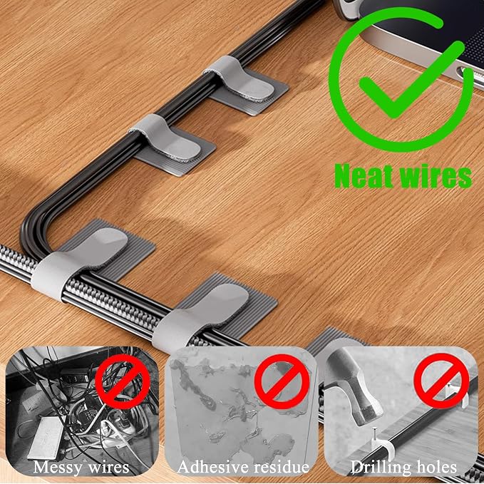80PCS Hook and Loop Cable Ties, Under Desk Cable Management, Adhesive Cable - Image 2