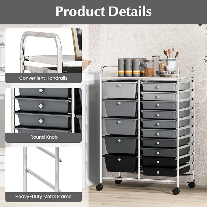 DORTALA 15-Drawer Rolling Storage Cart - Image 7