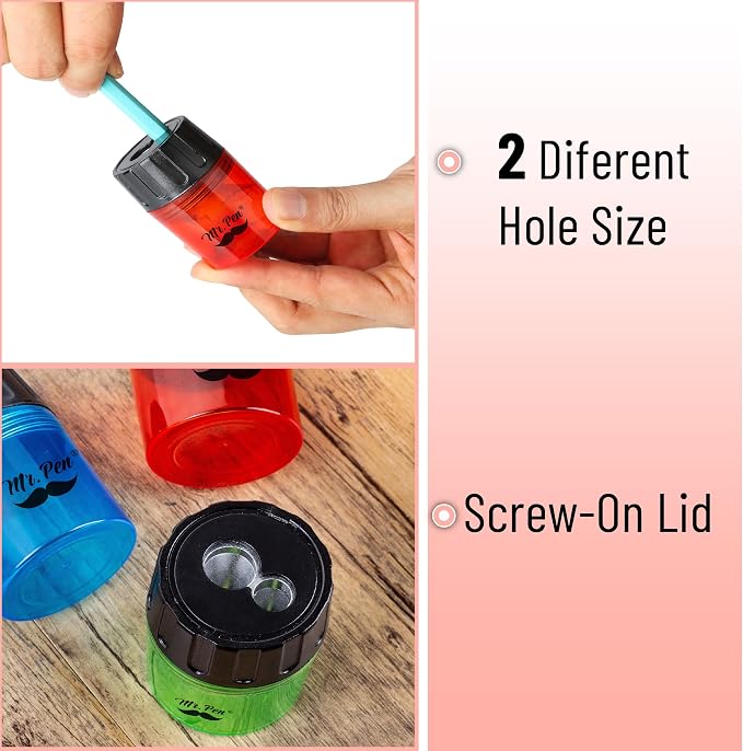 Mr. Pen- Pencil Sharpeners Manual, 6 Pack, Dual Hole | Colorful Handheld Pencil - Image 3