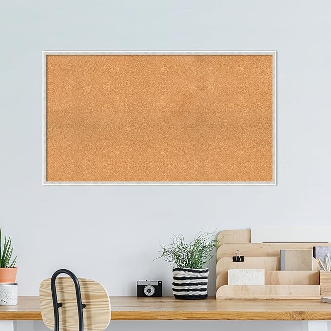 Amanti Art Natural Cork Board for Wall, 27x47 Vision Board with White Frame, Oversize Corkboard Office Decor for Home Organization, Modern Corkboard Pinboard to Display Items for Home Organization in-DeskLoop Office