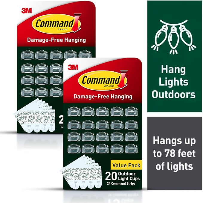 Command Outdoor Light Clips, 40 Clear and 48 Strips, Damage Free Hanging - Image 2