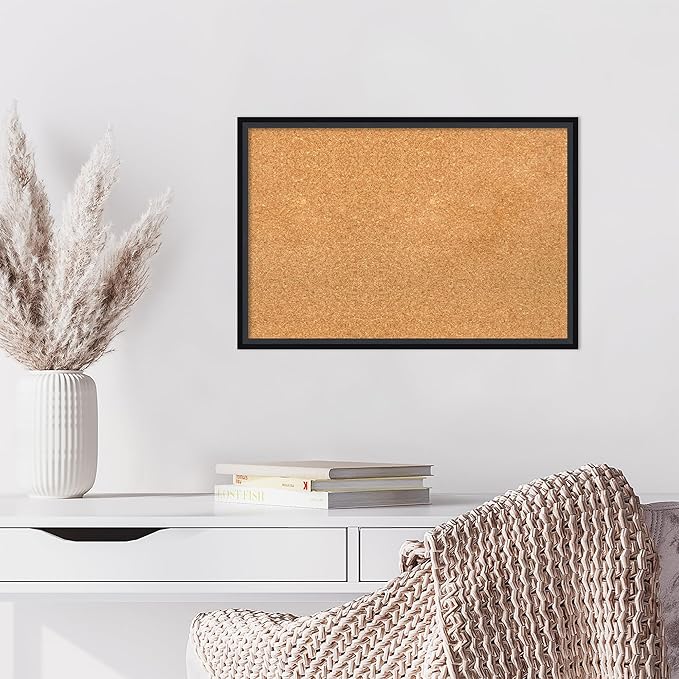 Amanti Art Natural Cork Board for Wall, 17x25 Vision Board with Black Wood Frame, Medium Corkboard Office Decor for Home Organization, Modern Contemporary Corkboard Pinboard to display items for home-DeskLoop Office