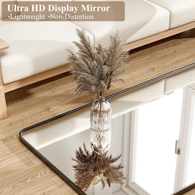 HARRITPURE 71x32 inch Rounded Full Length Mirror Aluminum Frame Black Mirror Full Length Floor Mirror with Stand for Living Room Bedroom Cloakroom-DeskLoop Office