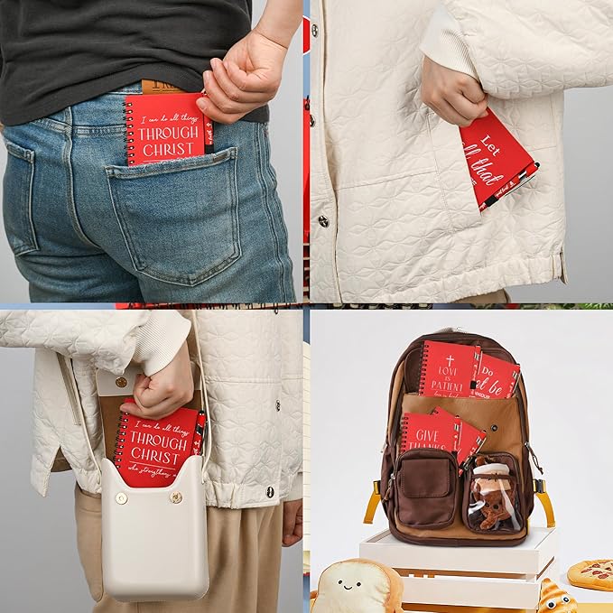 Christian Prayer Journal Spiral Red Notebooks Bulk with Pens- Small Notepads (4.13”x5.43”) - inspirational gifts for women, Church Members & Bible Study Groups (30 Sets Red)-DeskLoop Office