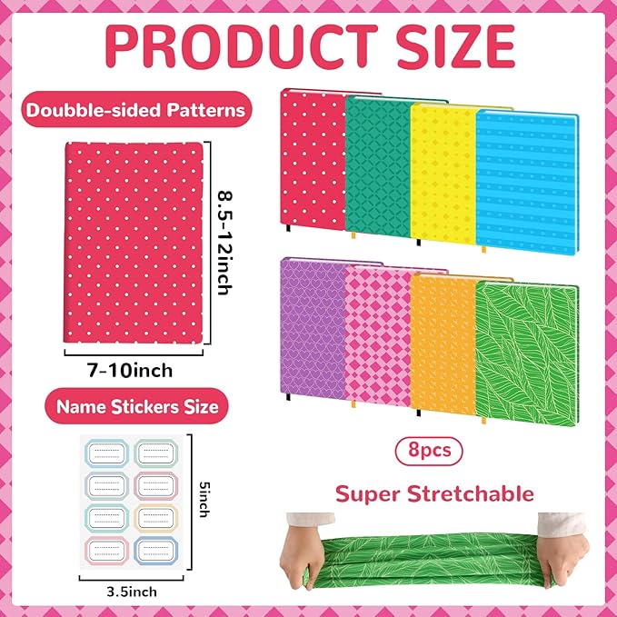 Jumbo Book Covers 8 Pack Reusable Fabric Book Cover Protective Books Covers 9 x 11 Inch Colorful Plaid Stretchable Books Sleeve Cover with Sticker for Most Hardcover Textbooks Up to 10 x 12.5 Inch-DeskLoop Office