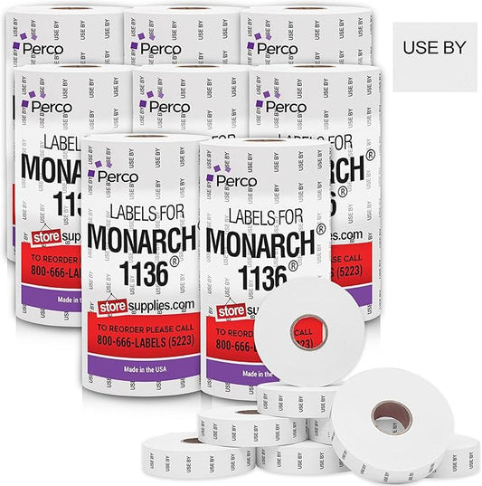 Perco USE by Labels for Monarch 1136 Price Gun – Case of 8 Sleeves, 112,000 Marking Labels Value Pack-DeskLoop Office