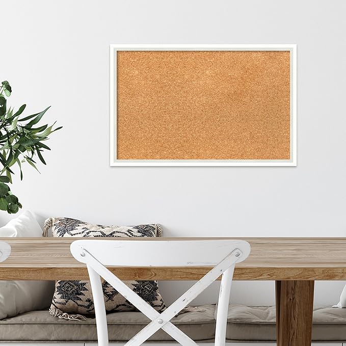 Amanti Art Natural Cork Board for Wall, 15x23 Vision Board with White Frame, Small Corkboard Office Decor for Home Organization, Modern Corkboard Pinboard to Display Items for Home Organization in-DeskLoop Office