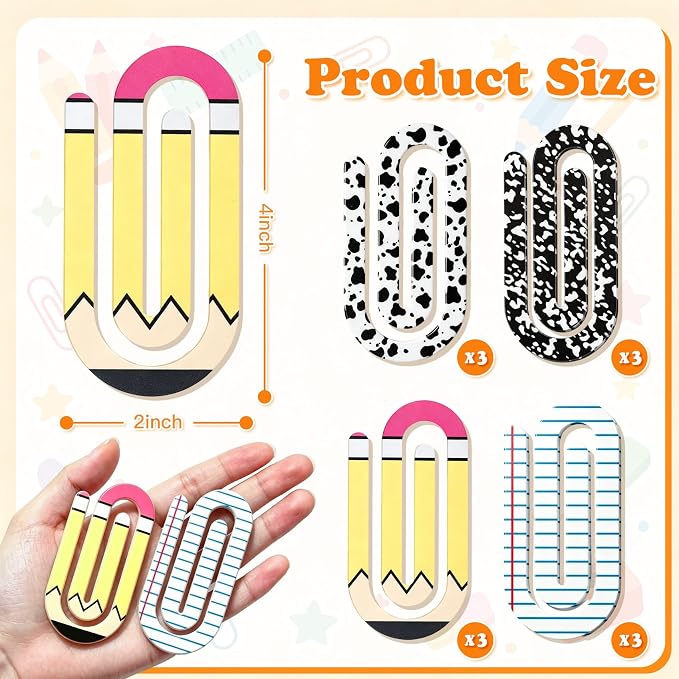 Back to School Paper Clips 4 Inch 12 Pcs Jumbo Acrylic Paperclips | Back to - Image 2
