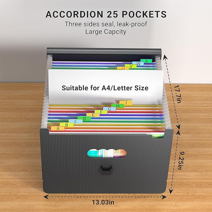 25 Pockets Expanding File Folders, Portable Accordian File Organizer, - Image 5