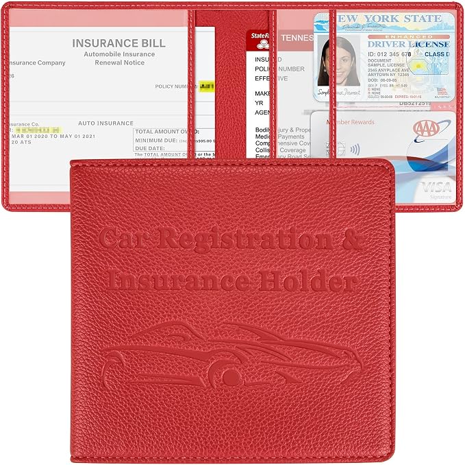Car Registration and Insurance Holder, Premium PU Leather Vehicle Glove Box Car by New+Fashion+Kingdom