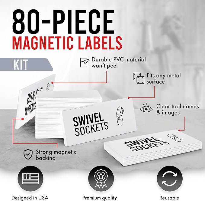 Magnetic Tool Labels for Toolbox – 80 Piece Heavy Duty Drawer & Tool Chest - Image 4