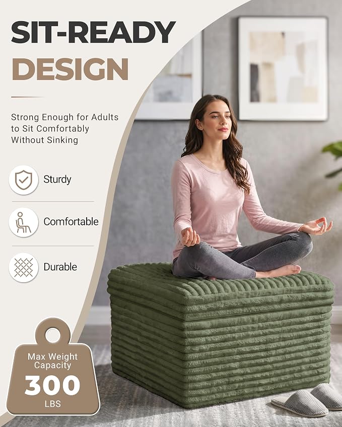 23.6in Pouf Ottoman, Corduroy Ottoman Foot Rest - Image 3