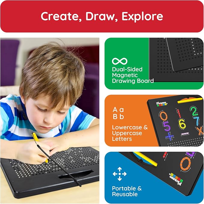 PicassoTiles Double-Sided 2-in-1 Upper & Lower Case ABC Magnetic Drawing Board - Image 3