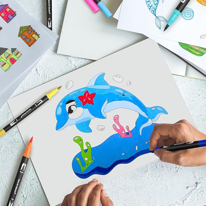 120 Colors Dual Brush Marker Pens, Art Markers with Fine and Brush Tip Coloring Markers for Adults, Marker for Journaling Calligraphy Drawing Sketching Doodling Illustrating-DeskLoop Office