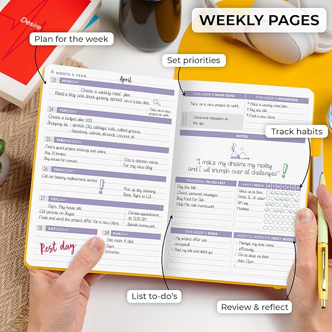 Clever Fox Planner 2nd Edition – Colorful Weekly & Monthly Goal Planner, Time Management & Productivity Organizer, Undated, A5 (Amber Yellow)-DeskLoop Office