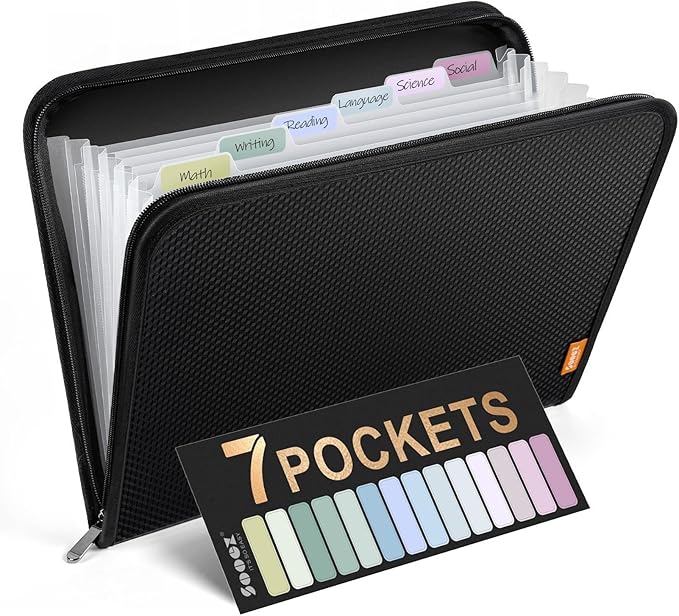 Sooez 7 Pockets Accordion File Organizer, Zipper Expanding File Folder by Sooez