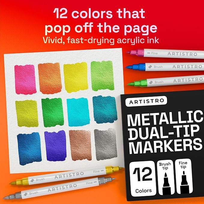 ARTISTRO 12 Metallic Acrylic Paint Markers - Image 2