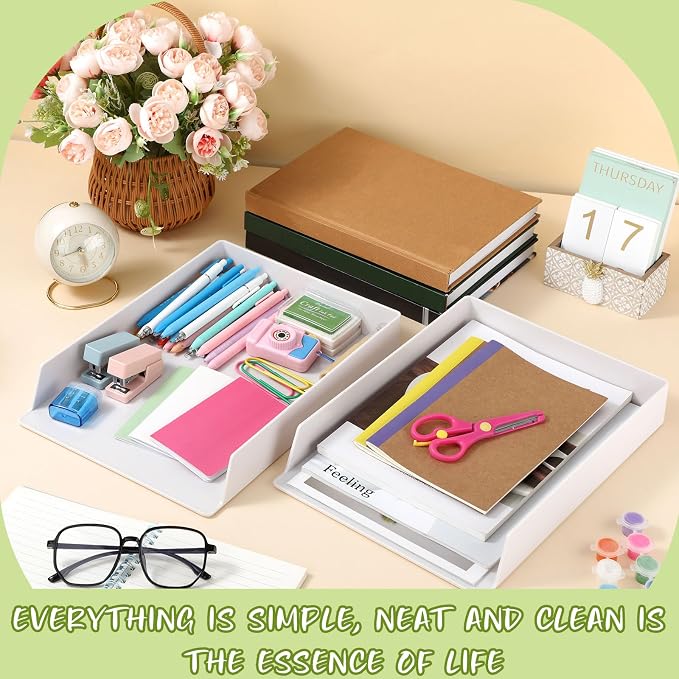 2 Pcs Stackable Desk Organizer Trays Rectangular Plastic Desk Holder Desktop - Image 5