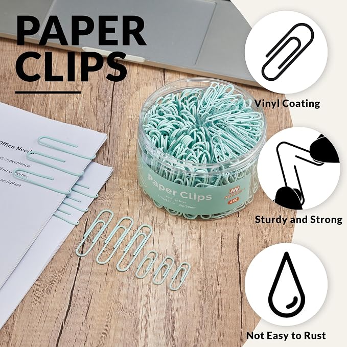NEEWAY 450pcs Paper Clips Assorted Sizes, Small and Large Paper Clips, Coated - Image 4