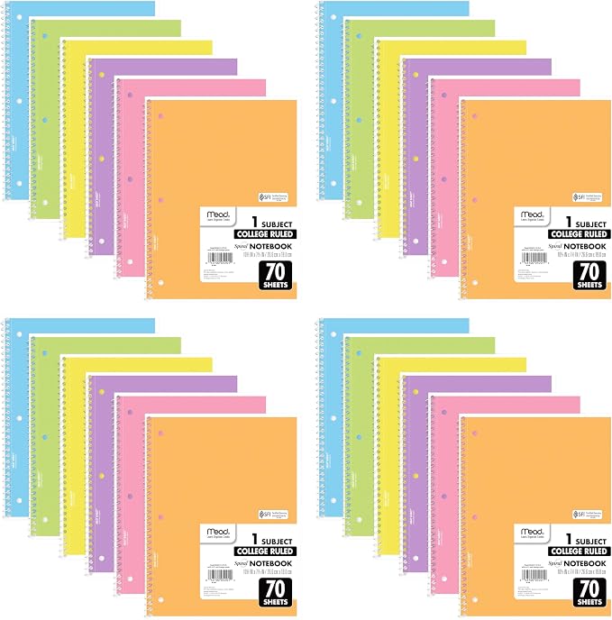 Mead Spiral Notebook, 1 Subject, College Ruled Paper, 7-1/2" x 10-1/2" by Mead