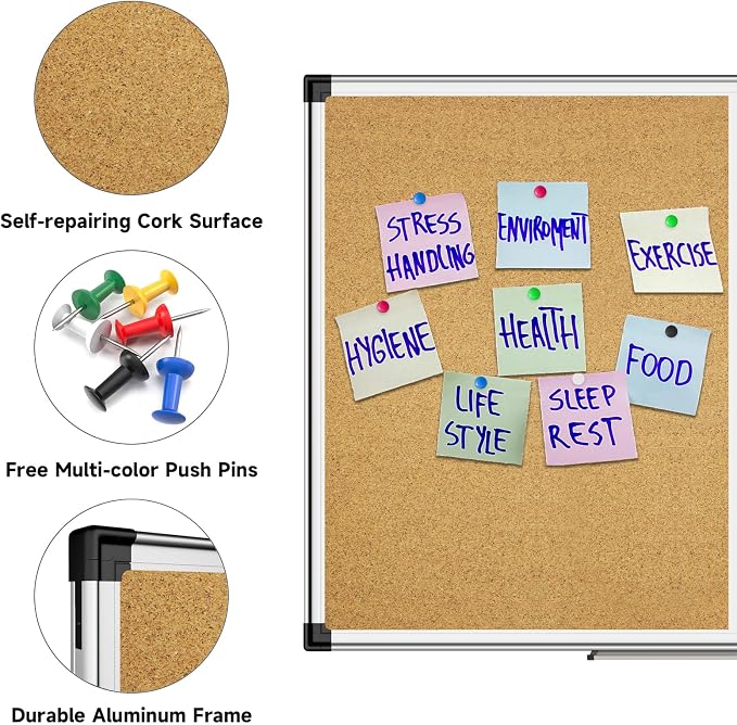 XBoard Magnetic White Board and Bulletin Corkboard Combination, 36 x 24 Inch - Image 3