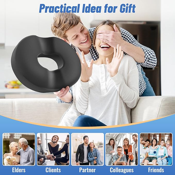 CloudBliss Donut Pillow Seat Cushion for Tailbone Pain Relief and Hemorrhoids, Memory Foam Seat Chair Cushion for Postpartum Pregnancy, Seat Cushions for Men and Women for Home & Office, (Grey-XL)-DeskLoop Office