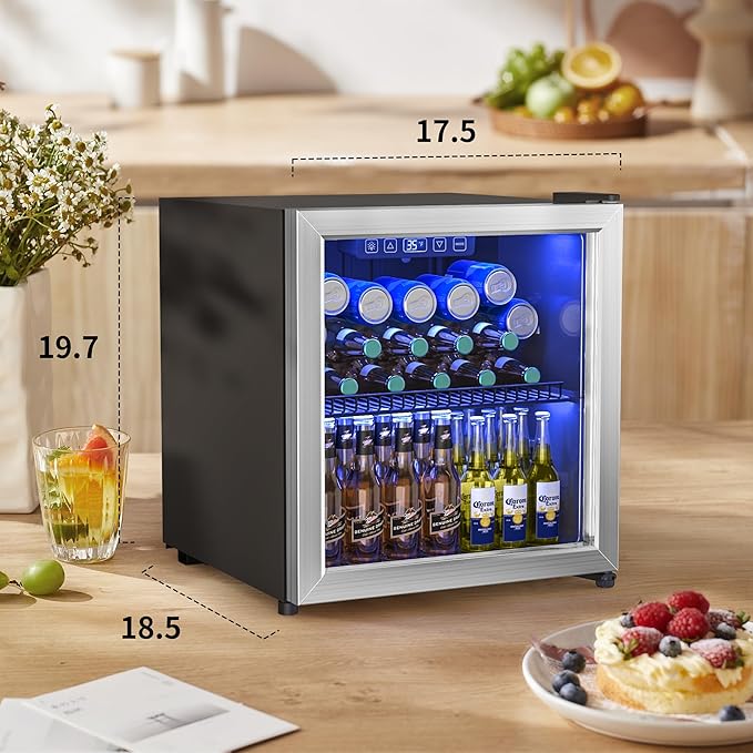 Beverage Refrigerator and Cooler, Freestanding Drink Dispenser for Soda Beer or Wine,70 Can Mini Fridge with Glass Door,Digital Temperature Control,Home, Bar, Office (Silver 1.78 Cu,Ft)-DeskLoop Office