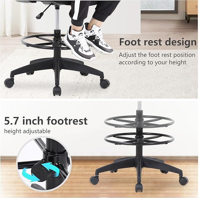 PayLessHere Drafting Chair Computer Standing Desk Chair Tall Office Chair with Lumbar Support Adjustable Foot Ring for Mesh Ergonomic Mid-Back Desk Chair (Black)-DeskLoop Office
