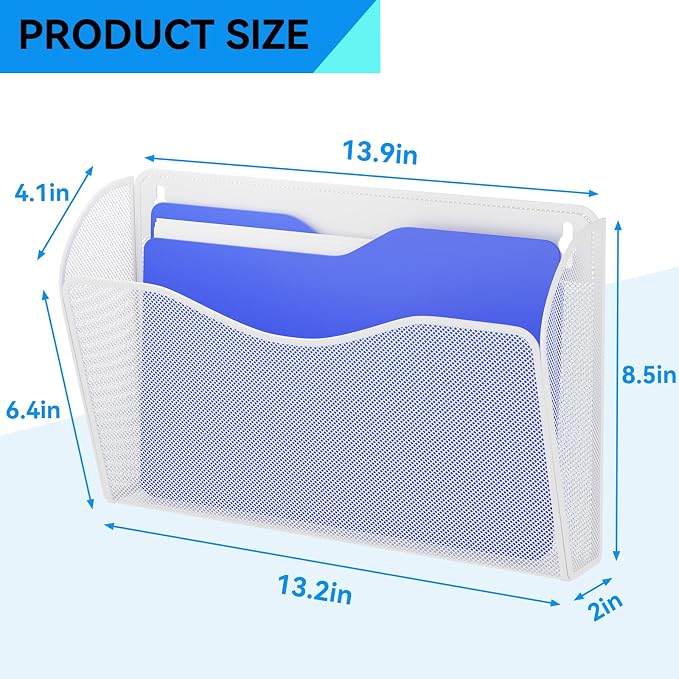 GDINDINFAN 3 Single Pocket Wall File Holder, Mesh Hanging File Folder Paper - Image 3