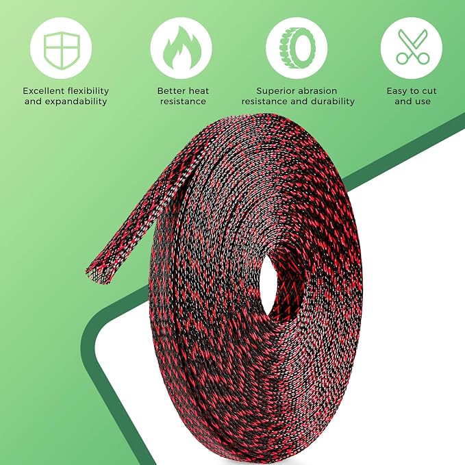 132 ft Expandable Braided Cable Sleeve Wire Loom PET Wire Sleeving，Wrap - Image 4
