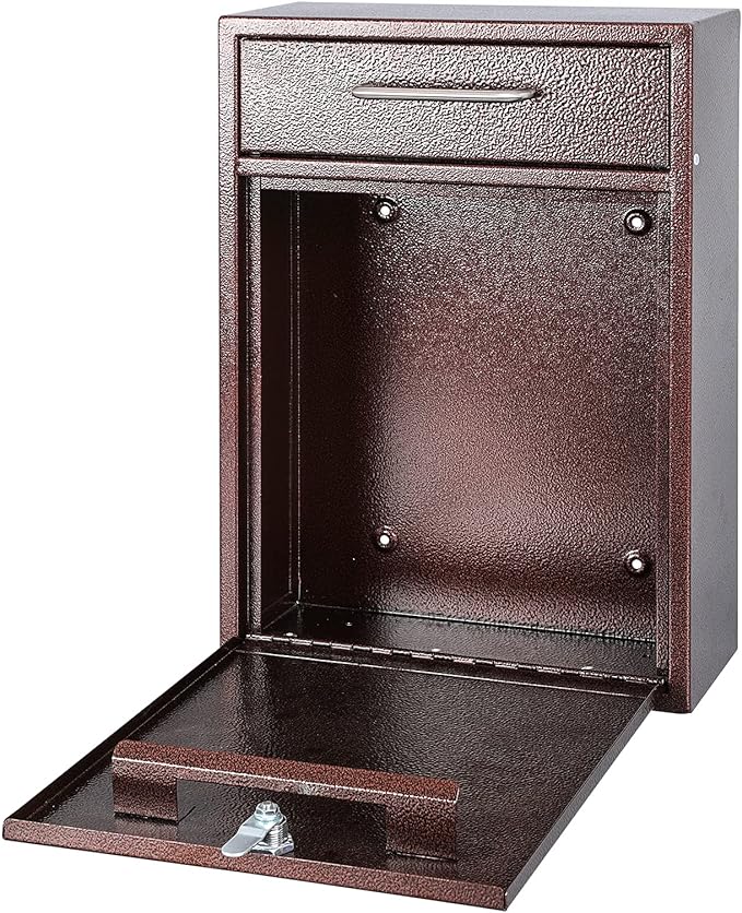KYODOLED Steel Key Lock Mail Boxes Outdoor,Locking Wall Mount Mailbox,Security Key Drop Box,Collection Boxes,16.2Hx 11.22Lx 4.72W Inches,Bronze X Large-DeskLoop Office