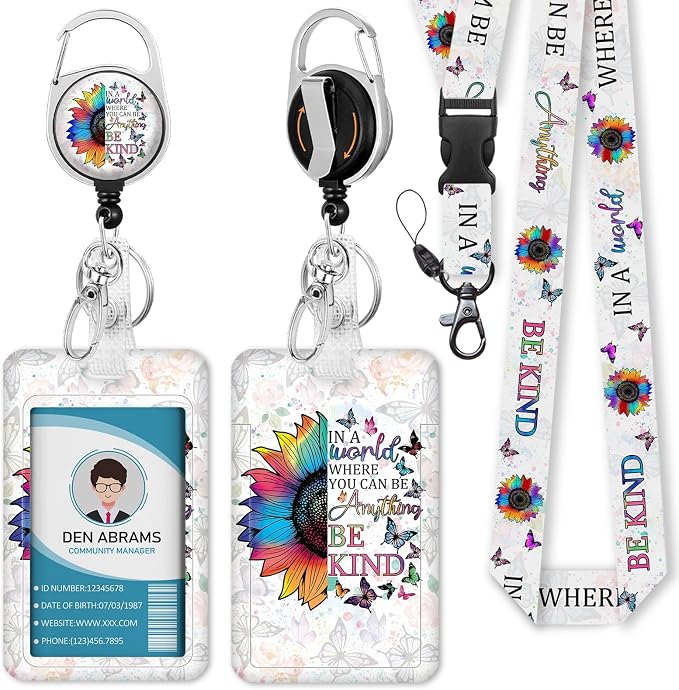 Piefly Lanyards for Id Badges, Positive Inspiration Be Kind Sunflower Badge by Piefly